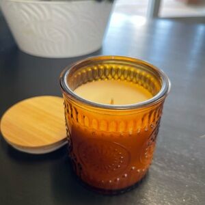 Amber Glass Candle with Wooden Lid